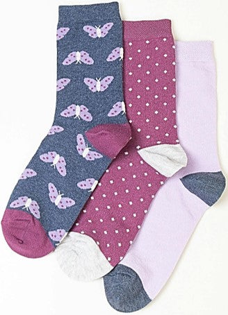 Socks - Ladies 3 Pack Butterfly