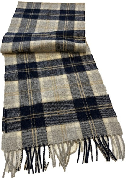 Scarf - Dark Navy Check Merino Wool