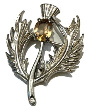 Brooch - Silver Plated with Faux Topaz Stone