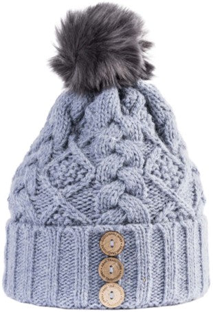Ladies Toque - Aran Cable Knit Button - Slate