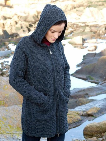 Aran Charcoal Hooded Full Zip Coat