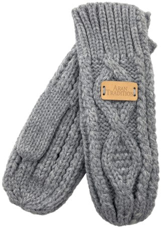 Mittens - Ladies Aran Cable - Silver
