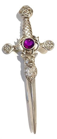 Kilt Pin - Stag Head Sword with Purple Stone