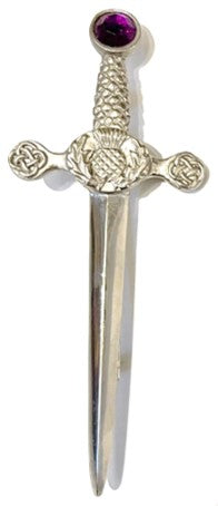 Kilt Pin - Thistle Motif Sword with Purple Stone