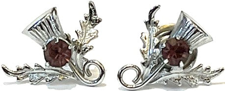 Earrings - Silver Plated Thistles with Faux Amethyst