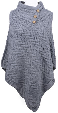 Shawl Neck Poncho Cape - Slate