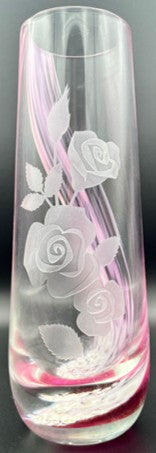 Caithness Glass Vase - Pink Thistle Engraved