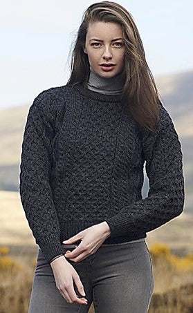 Inish Mor Charcoal Aran Crew Neck Sweater