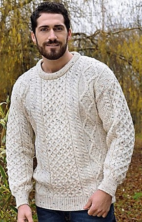 Inish Mor Natural Fleck Aran Crew Neck Sweater