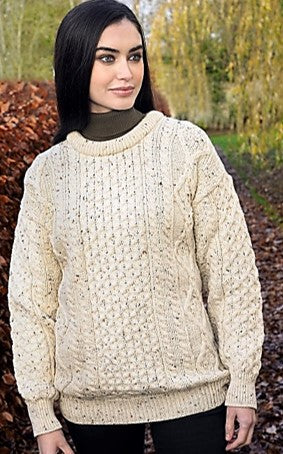 Inish Mor Natural Fleck Aran Crew Neck Sweater