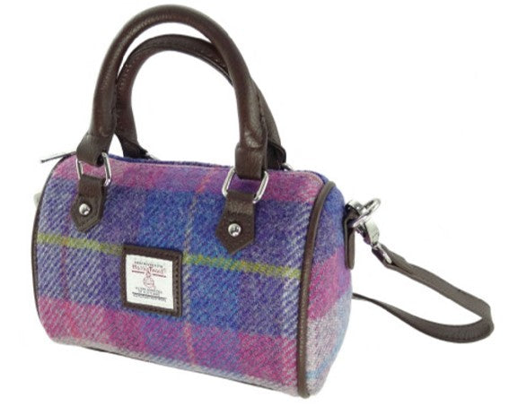 Maia Gifts Harris Tweed Kilbride Mini Bowling Bag In Oranje En Paars Tartan – Stijlvolle Dames Handtas