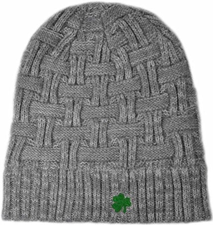 Toque - Irish Basket Weave Beanie with Embroidered Shamrock