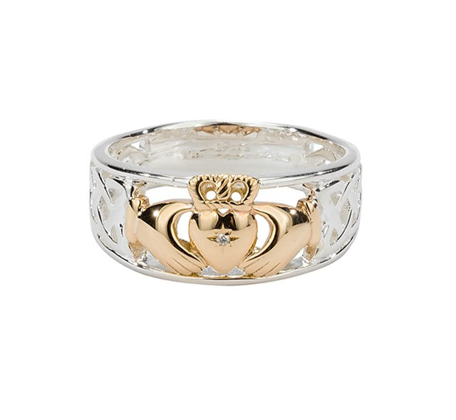 Claddagh Diamond Ring - Sterling Silver & 10k Gold