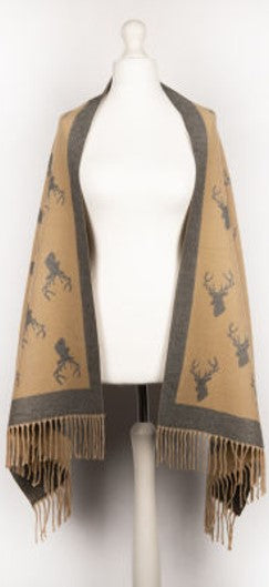 Scarf - Super Soft Jacquard Scarf - Stag - Camel/Grey