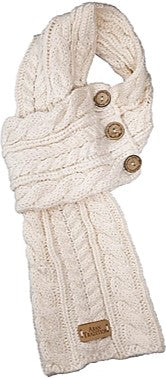 Scarf - Cream Aran Cable Knit Button Wrap