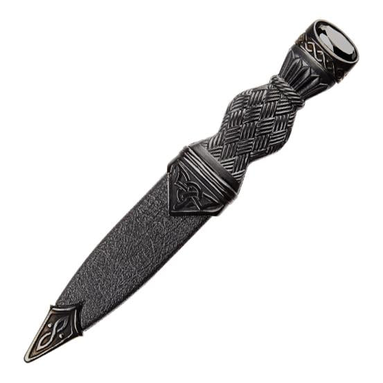 Black Chrome Celtic Sgian Dubh With Jet Black Stone Top