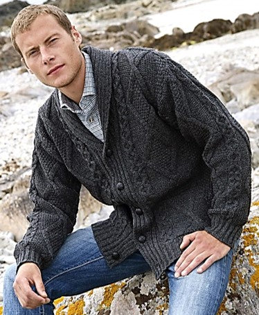 Kerry Charcoal Aran Button Cardigan