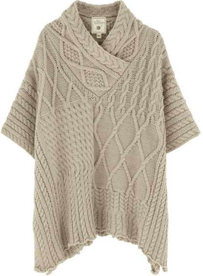 Shawl Neck Poncho Cape - Oatmeal