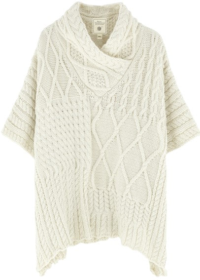 Shawl Neck Poncho Cape - Cream