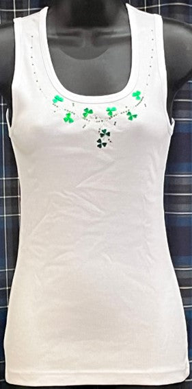 T-Shirt Tank Top - Shamrock Rhinestone White