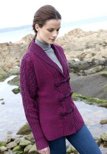 Aran Raspberry Button Cardigan