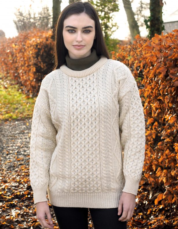 Inish Mor Natural Aran Crew Neck Sweater