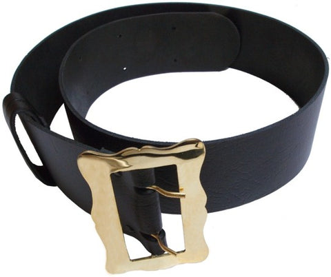 Kilt Belt - 18th Century Black Leather Kilt Belt with Brass Buckle