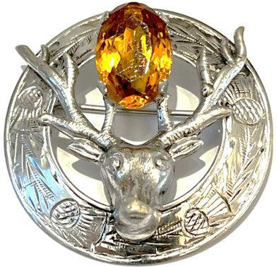 Brooch - Stag, Sterling Silver with Topaz Stone