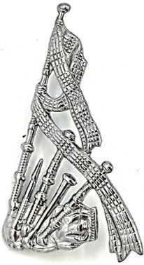 Chrome Plated Bagpipe Cap Badge