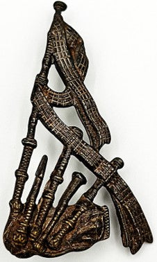 Antiqued Finish Bagpipe Cap Badge