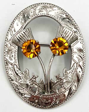 Brooch - Sterling Silver Thistles with Topaz Stone