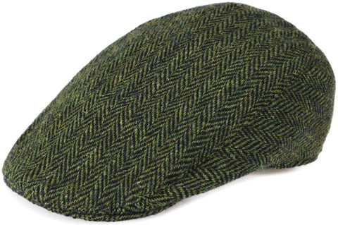 Flat Cap - Donegal Touring Cap Harris Tweed Green Herringbone