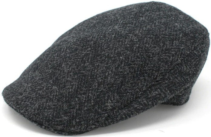Flat Cap - Donegal Touring Cap Harris Tweed Black & Charcoal Herringbone