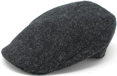 Flat Cap - Donegal Touring Cap Harris Tweed Black & Charcoal Herringbone