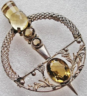 Brooch - Sterling Silver Tara with Cairngorm Stones