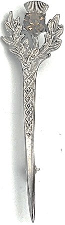 Kilt Pin - Chrome Plated Thistle with Topaz (glass) Stone