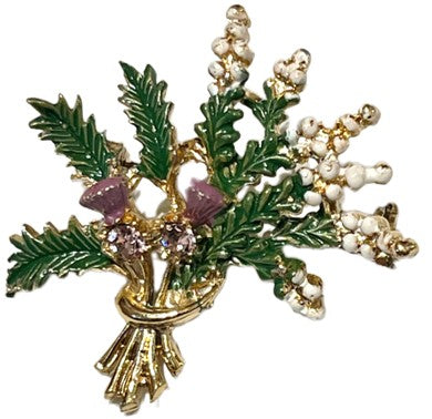 Brooch - White Heather with Faux Amethyst