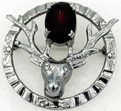 Brooch - Chrome Plated with Dark Amethyst (glass) Stone