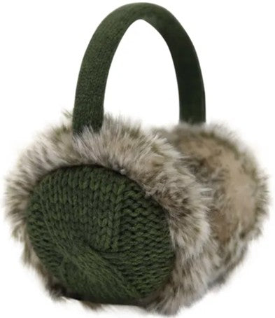 Ear Muffs - Green Aran Cable Knit