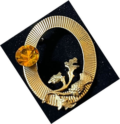 Brooch - Gold Tone Topaz Stone