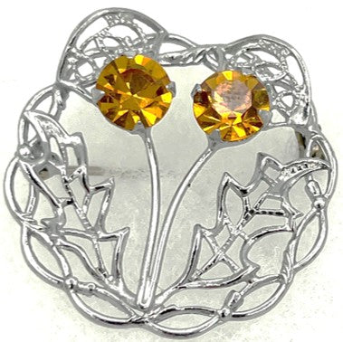 Brooch - Chrome Plated with Topaz (glass) Stones