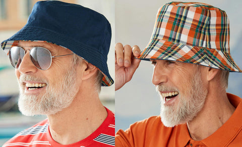 Bucket Hat - Reversible Navy & Check