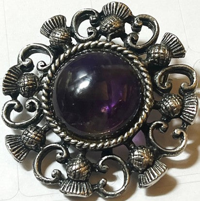 Brooch - Thistles with a Purple Cabochon