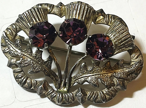Brooch - Oval with Thistles and Faux Amethysts