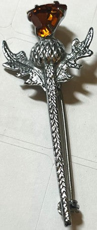 Kilt Pin - Chrome Plated with a Faux Topaz Stone