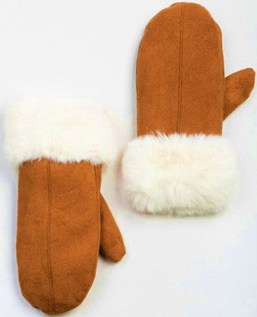 Mittens - Ladies Faux Suede Fur Lined