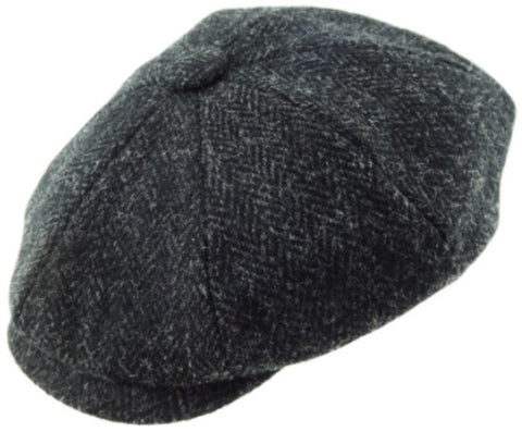 Flat Cap - Shelby Harris Tweed Charcoal Herringbone