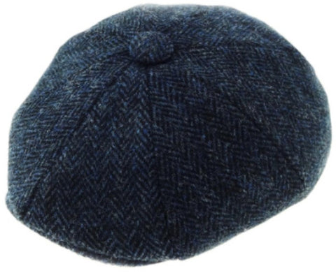 Flat Cap - Shelby Harris Tweed Blue Herringbone