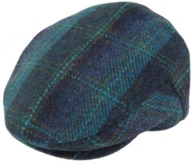 Flat Cap - Harris Tweed Blue with Turquoise Overcheck