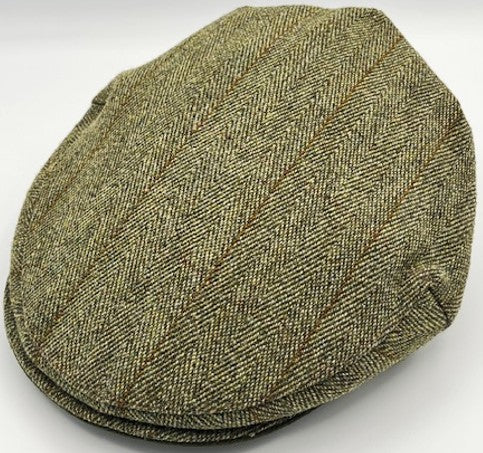 Flat Cap - Tweed Green with Brown Overcheck Herringbone
